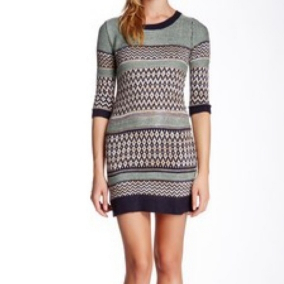 Pink Rose Small Blue Green Tan Sweater Dress - Picture 1 of 8